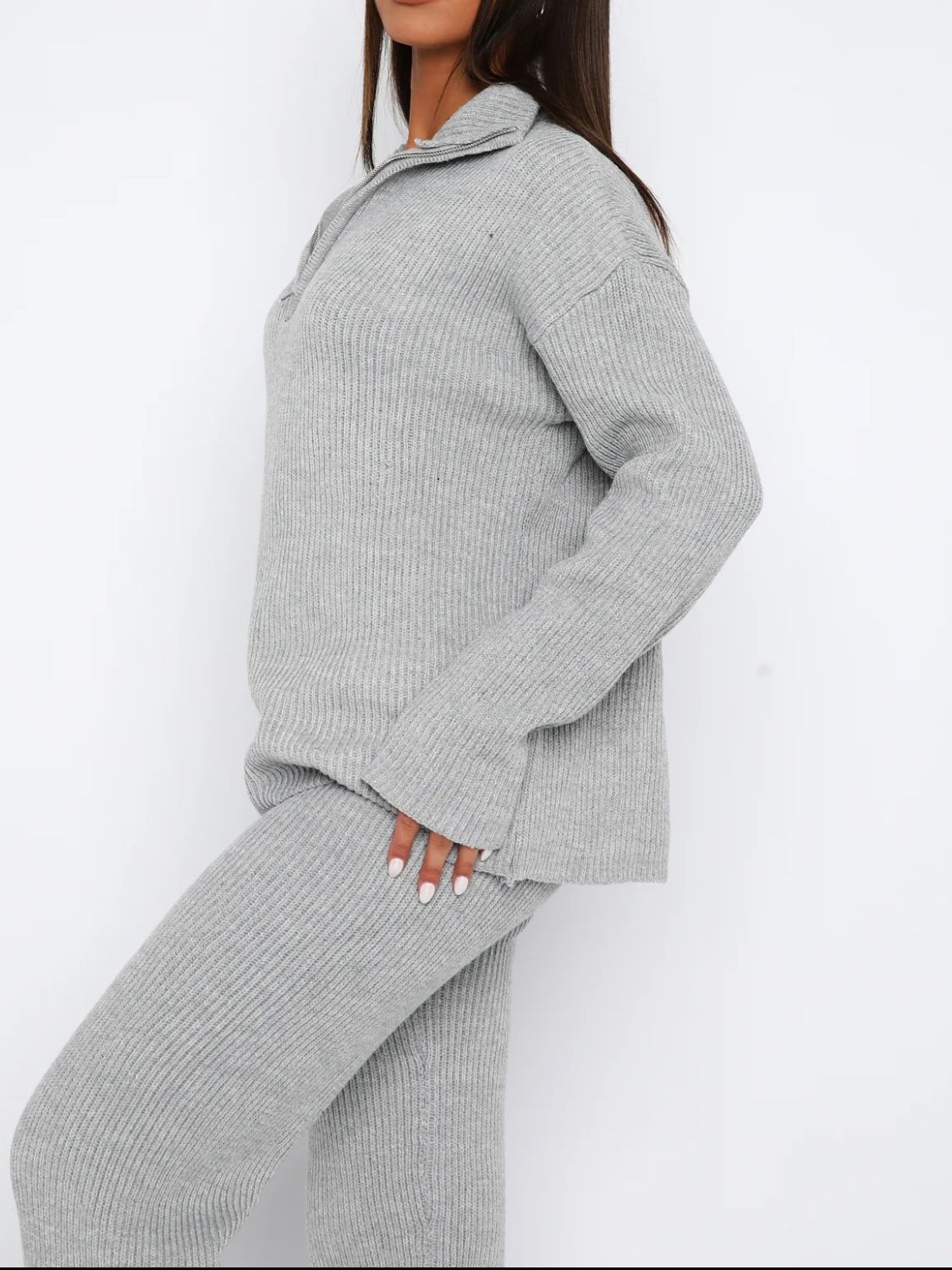 Quarter Zip Long Sleeve Top and Pants Set - NUTRAL ATTIRE