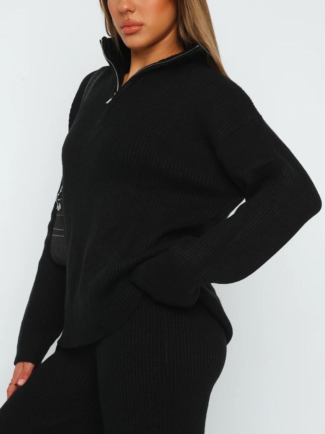 Quarter Zip Long Sleeve Top and Pants Set - NUTRAL ATTIRE