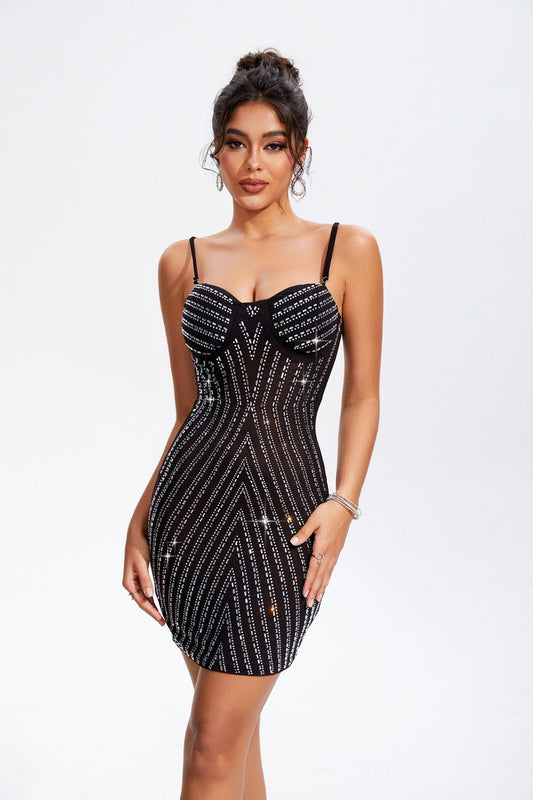 Rhinestone Sweetheart Neck Cami Dress - NUTRAL ATTIRE