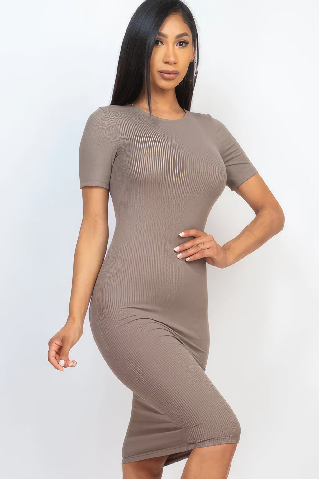 Ribbed Bodycon Midi Dress - NUTRAL ATTIRE