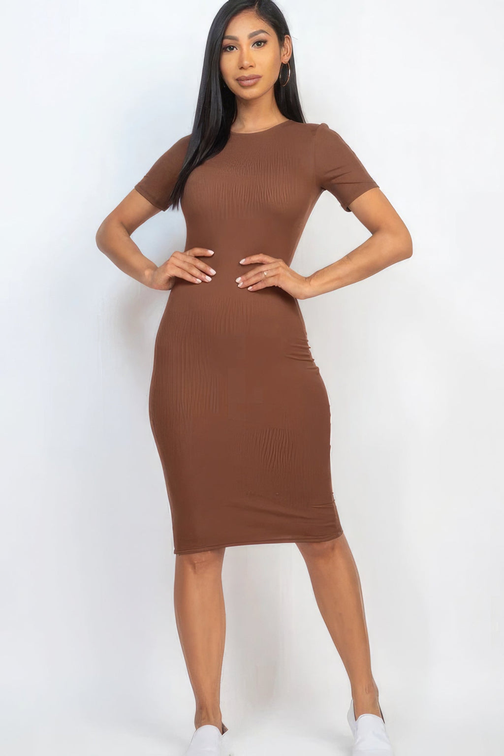 Ribbed Bodycon Midi Dress - NUTRAL ATTIRE
