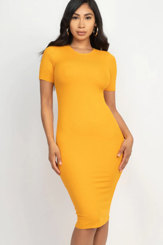 Ribbed Bodycon Midi Dress - NUTRAL ATTIRE