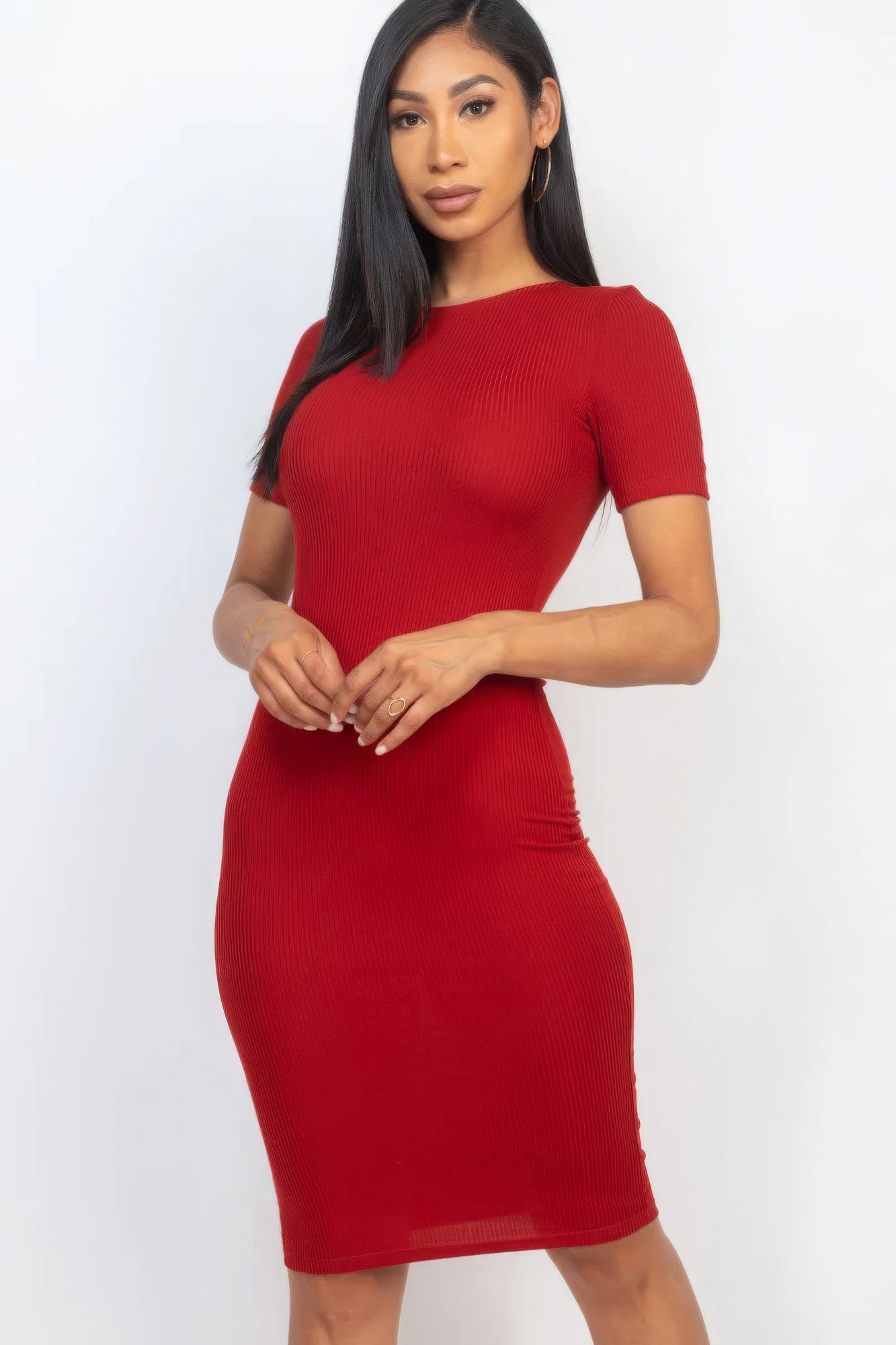 Ribbed Bodycon Midi Dress - NUTRAL ATTIRE