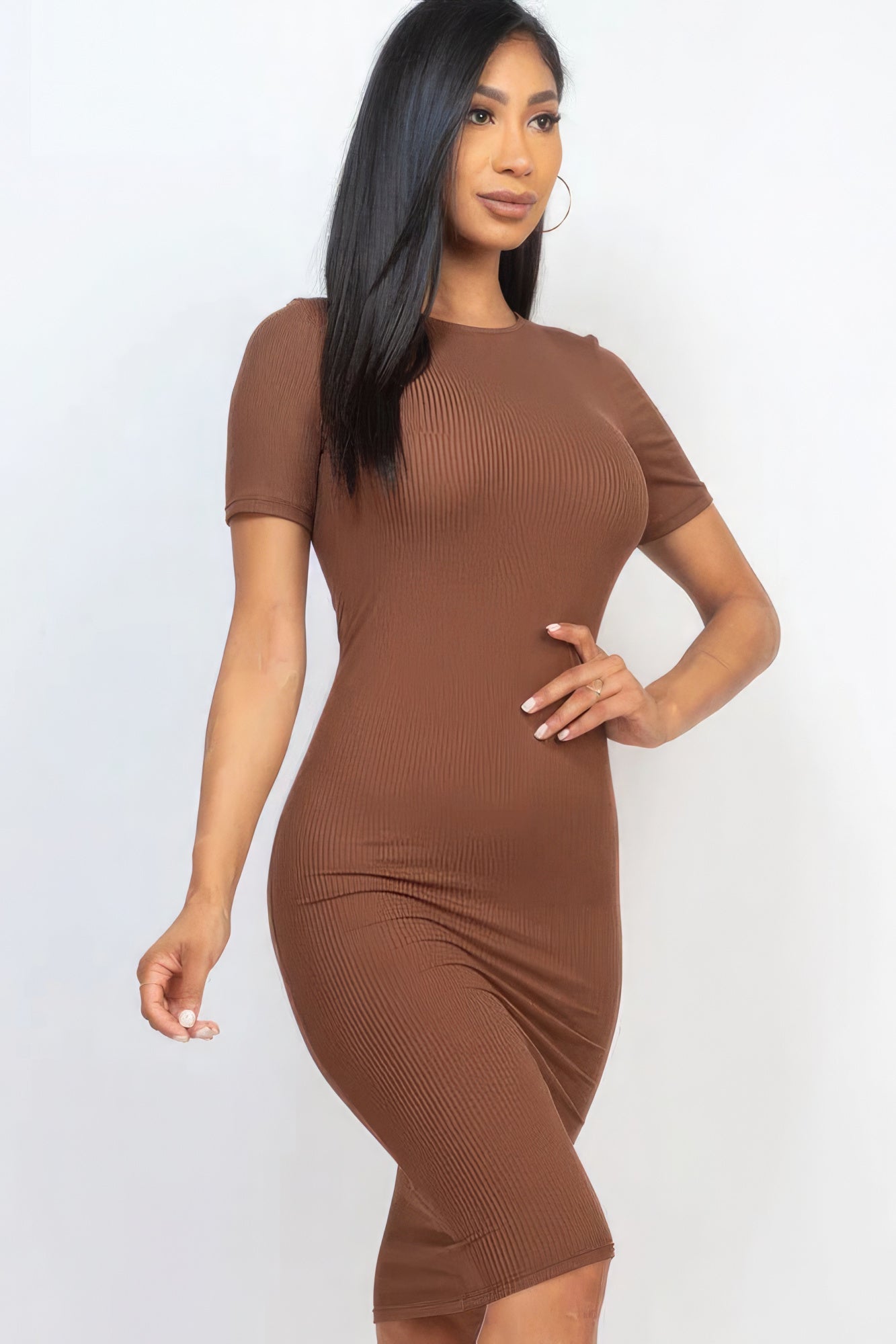 Ribbed Bodycon Midi Dress - NUTRAL ATTIRE