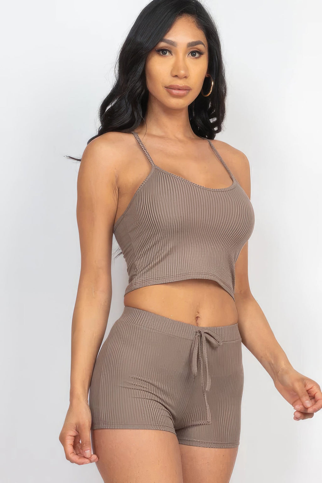 Ribbed Crop Cami Top & Shorts Set - NUTRAL ATTIRE