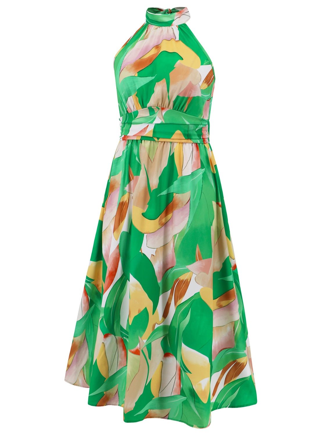 Ruched Printed Halter Neck Sleeveless Dress - NUTRAL ATTIRE