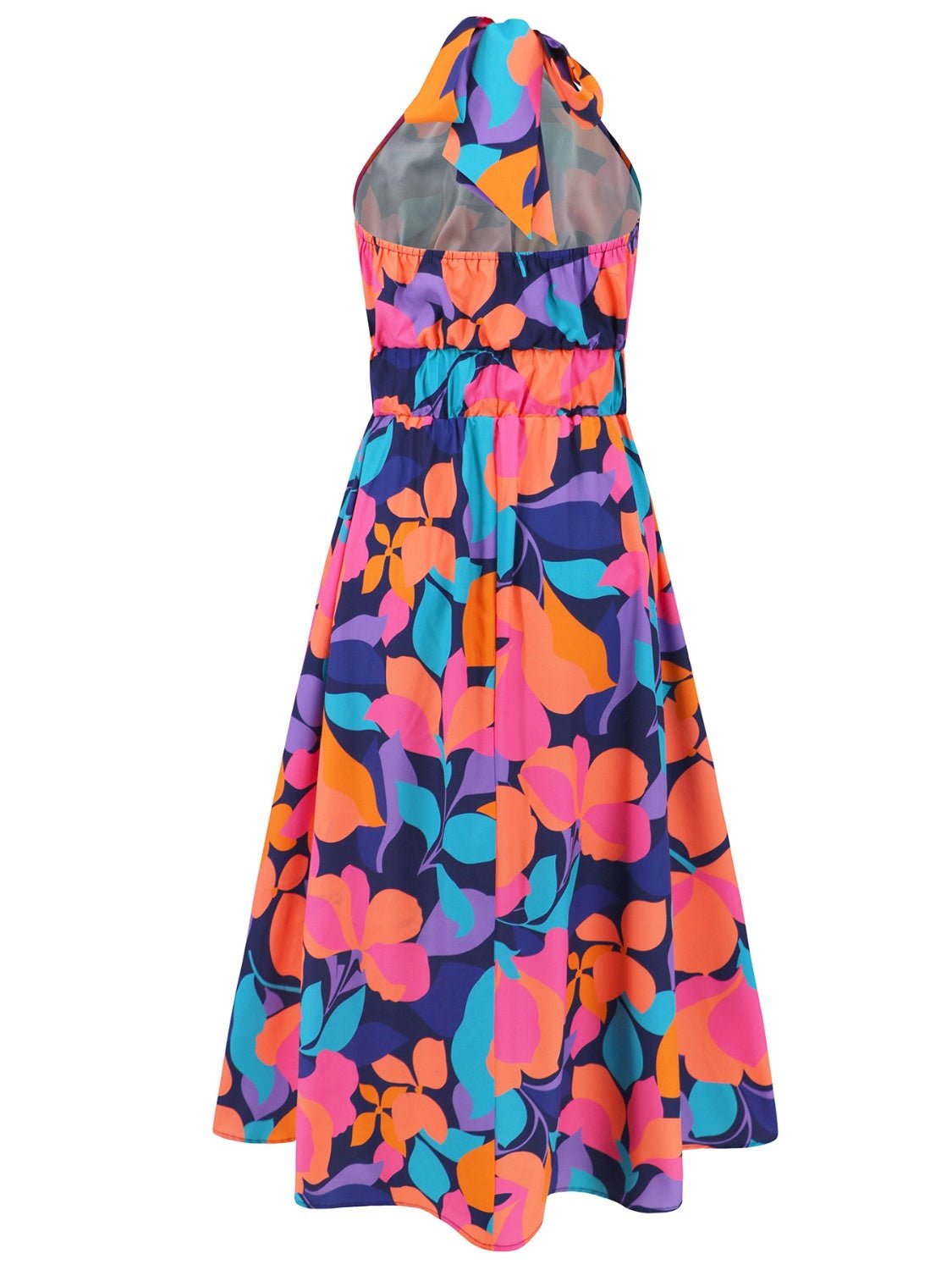 Ruched Printed Halter Neck Sleeveless Dress - NUTRAL ATTIRE