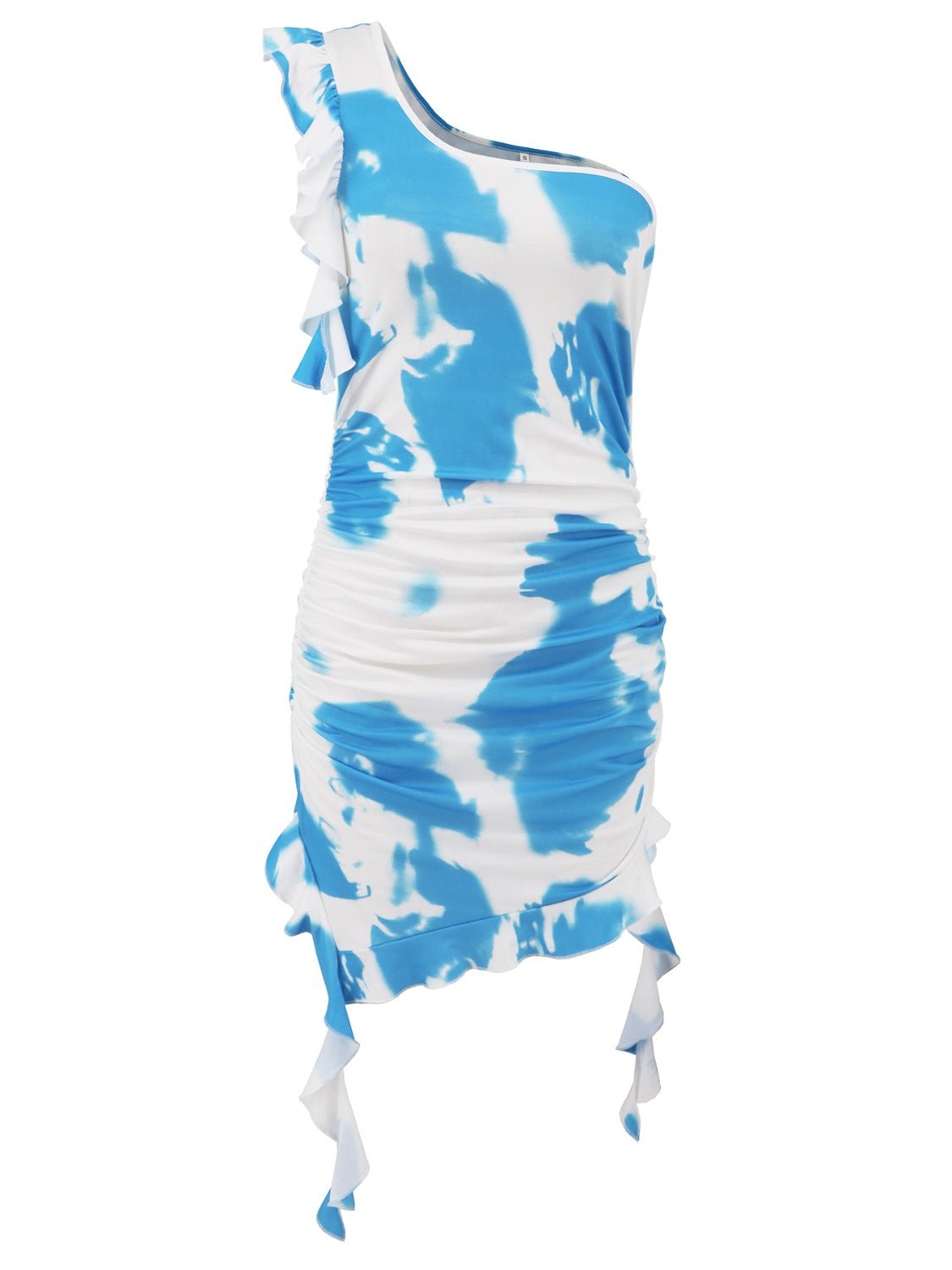 Ruffled Tie - Dye Single Shoulder Mini Dress - NUTRAL ATTIRE