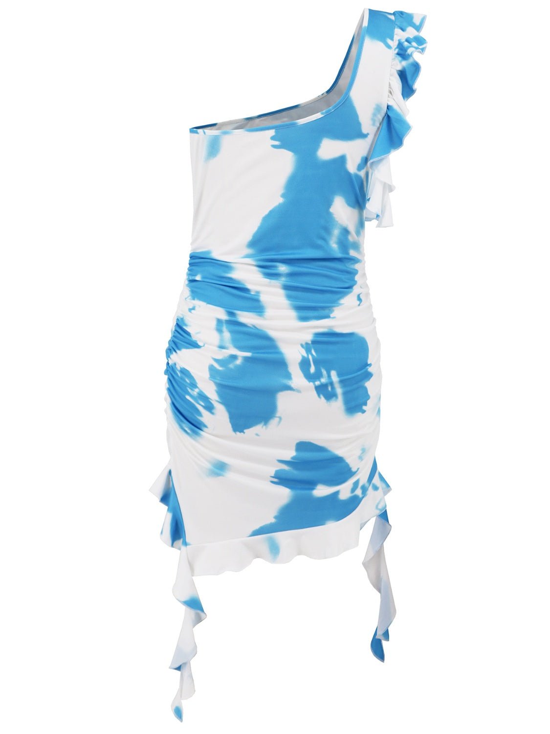 Ruffled Tie - Dye Single Shoulder Mini Dress - NUTRAL ATTIRE