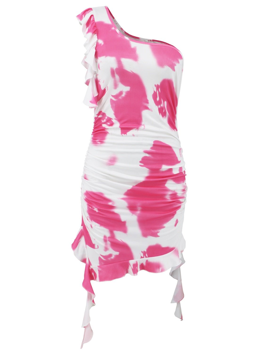 Ruffled Tie - Dye Single Shoulder Mini Dress - NUTRAL ATTIRE