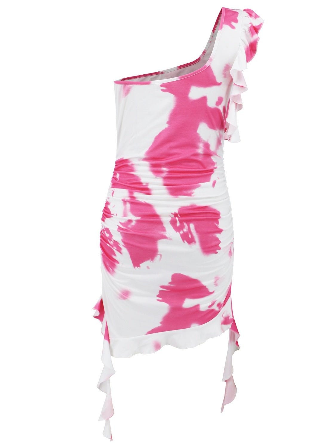 Ruffled Tie - Dye Single Shoulder Mini Dress - NUTRAL ATTIRE