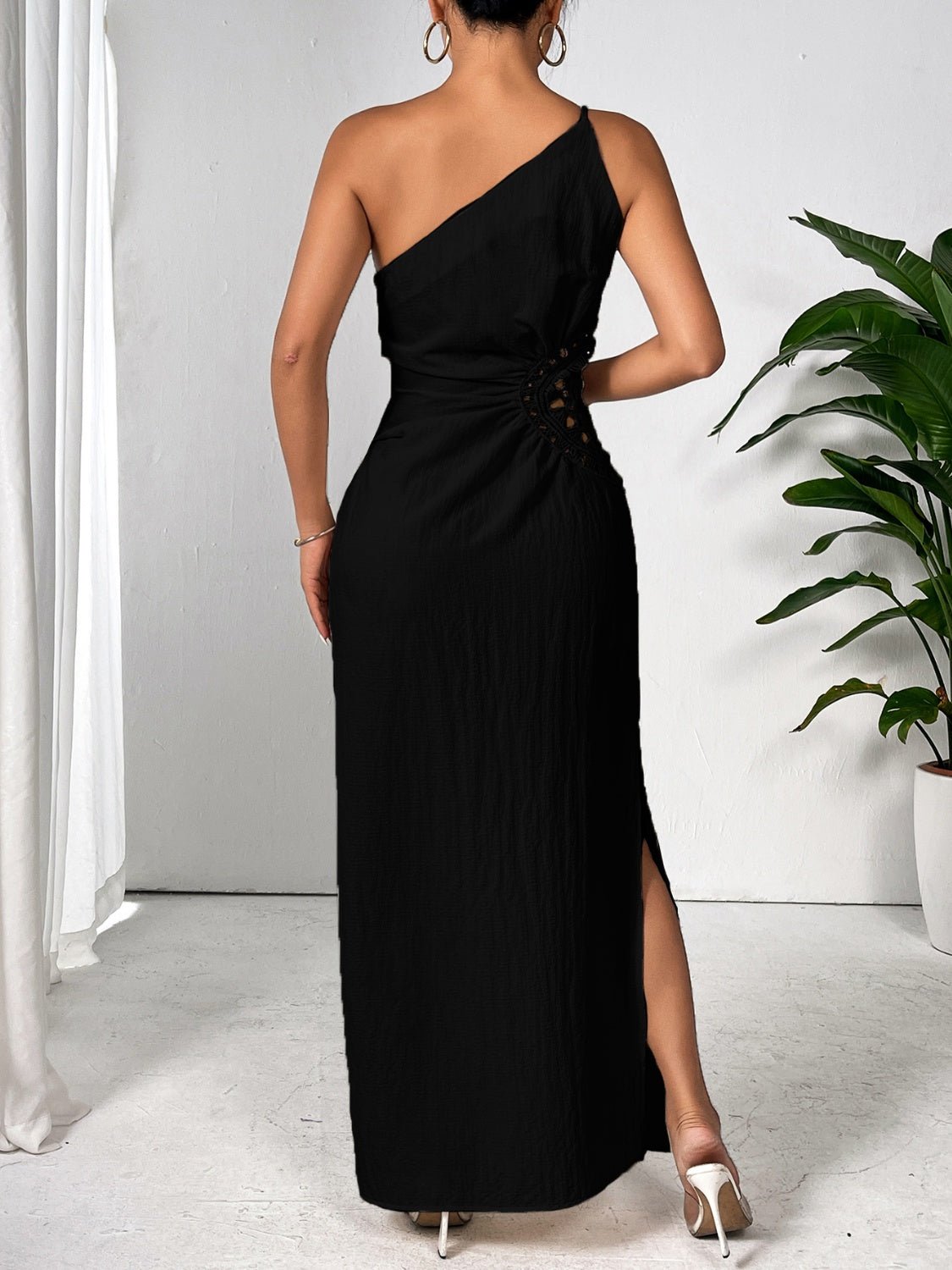 Slit One Shoulder Sleeveless Maxi Dress - NUTRAL ATTIRE