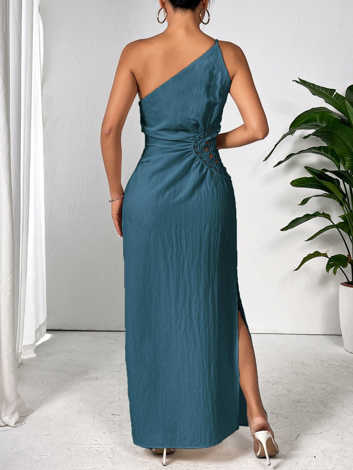 Slit One Shoulder Sleeveless Maxi Dress - NUTRAL ATTIRE