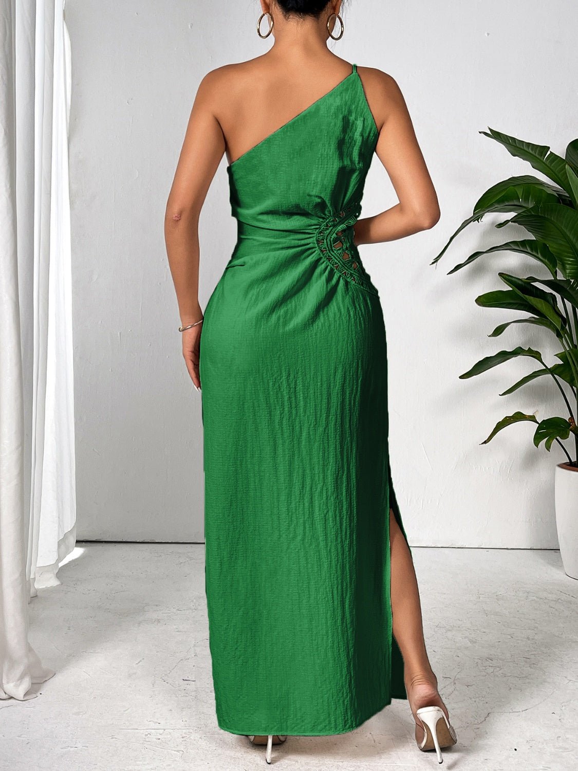 Slit One Shoulder Sleeveless Maxi Dress - NUTRAL ATTIRE