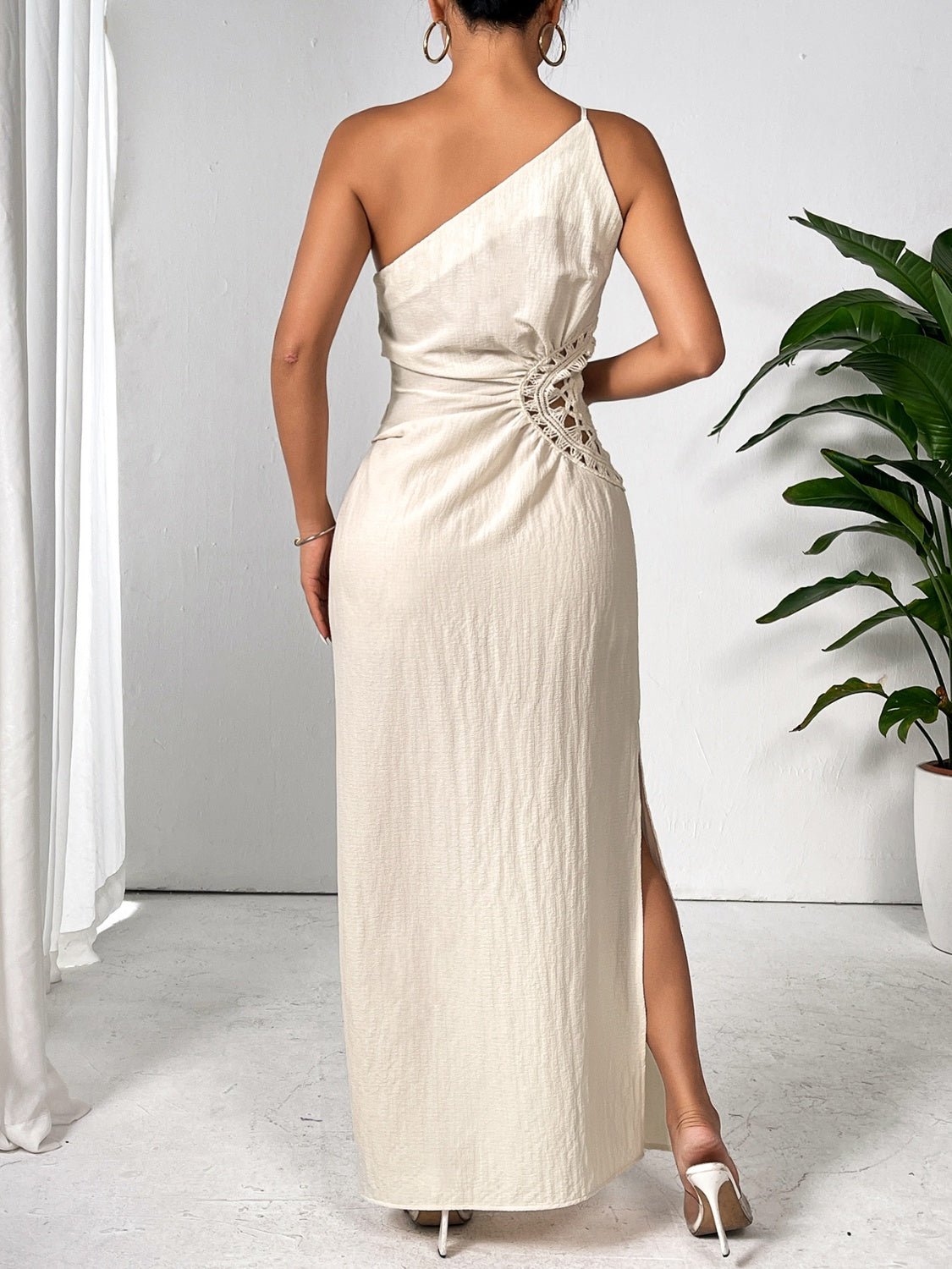 Slit One Shoulder Sleeveless Maxi Dress - NUTRAL ATTIRE