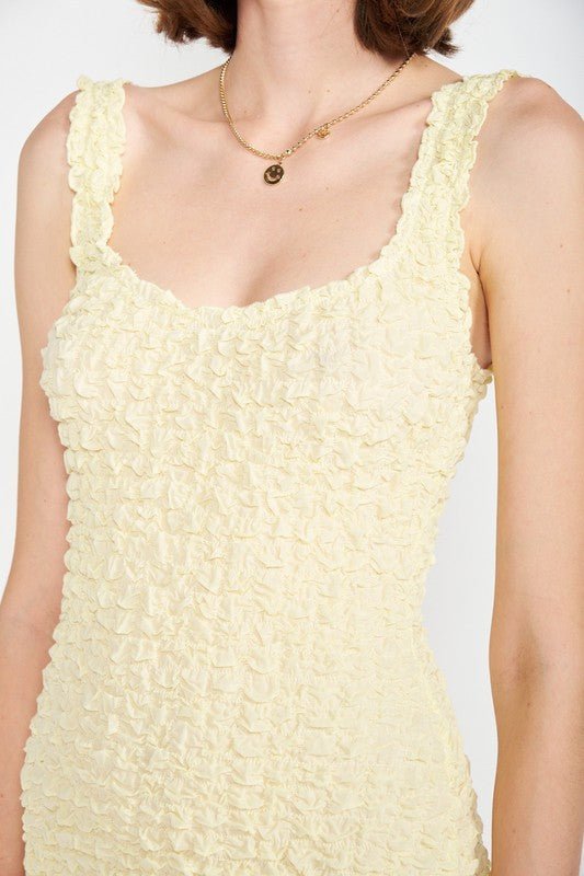 SMOCKED OPEN BACK MINI DRESS YELLOW - NUTRAL ATTIRE