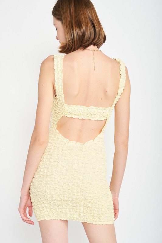 SMOCKED OPEN BACK MINI DRESS YELLOW - NUTRAL ATTIRE