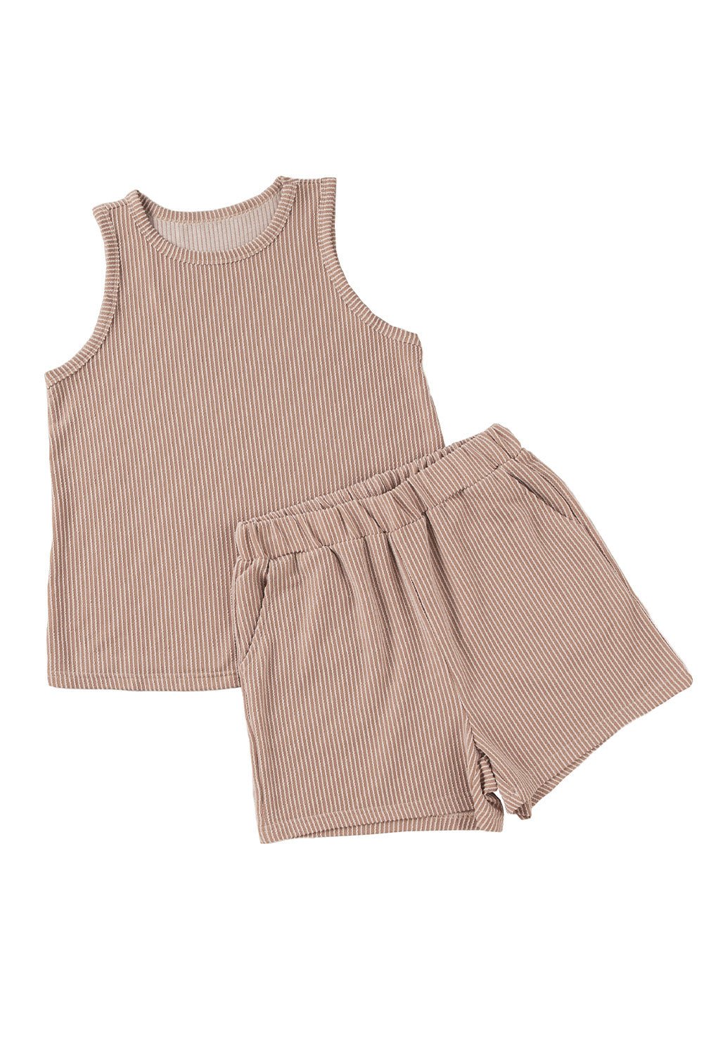 Smoke Gray Corded Sleeveless Top and Pocketed Shorts Set - NUTRAL ATTIRE
