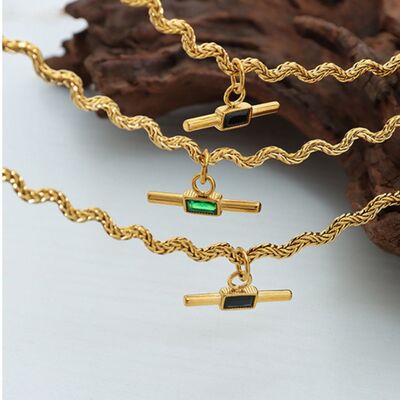 Stainless Steel Glass Cone Shaped Pendant Necklace - NUTRAL ATTIRE