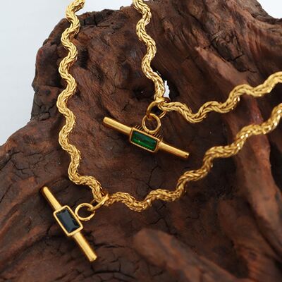 Stainless Steel Glass Cone Shaped Pendant Necklace - NUTRAL ATTIRE