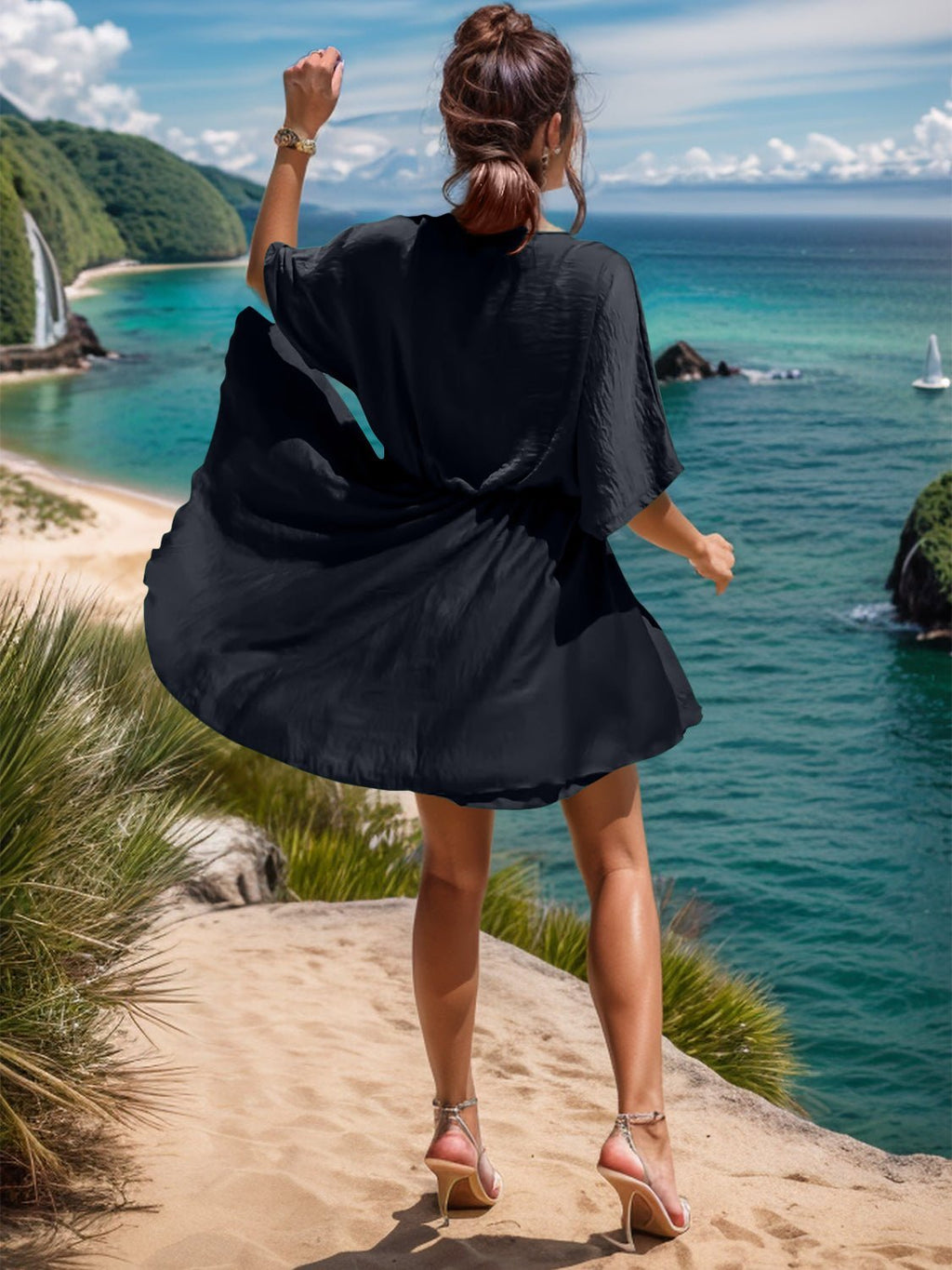 Surplice Half Sleeve Mini Dress - NUTRAL ATTIRE