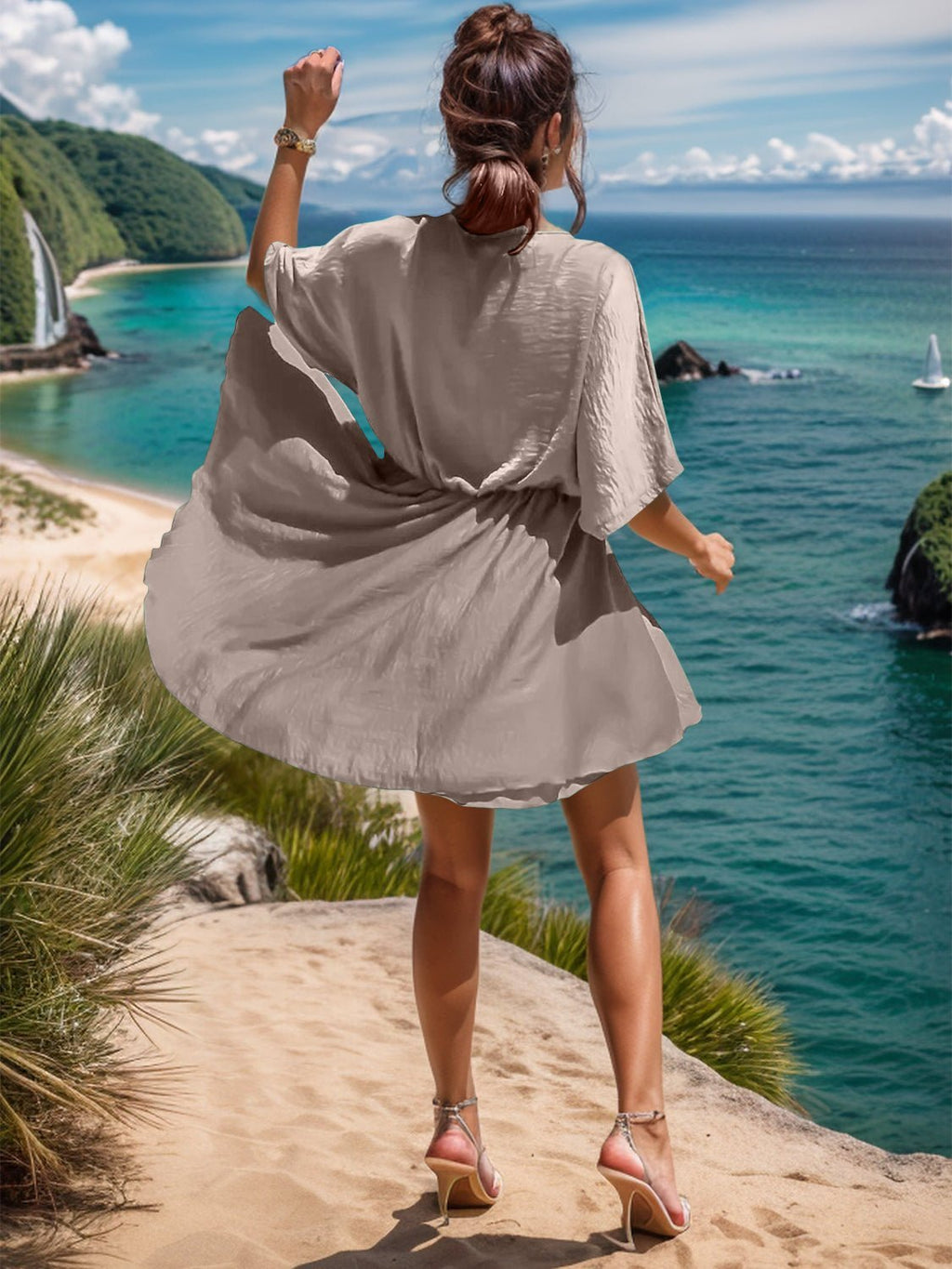 Surplice Half Sleeve Mini Dress - NUTRAL ATTIRE