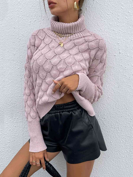 Turtle Neck Ribbed Long Sleeve Sweater - NUTRAL ATTIRE