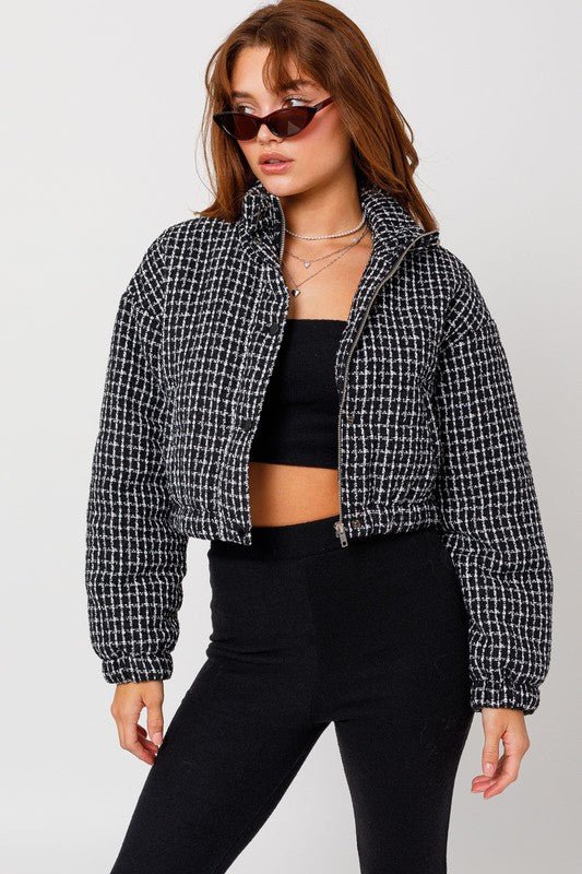 Tweed Crop Puffer Jacket - NUTRAL ATTIRE