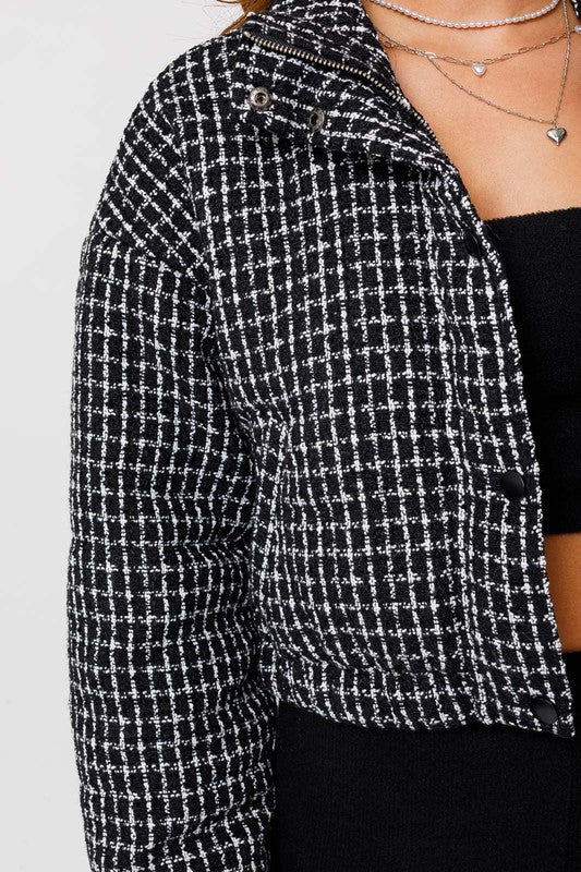 Tweed Crop Puffer Jacket - NUTRAL ATTIRE