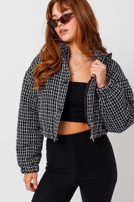 Tweed Crop Puffer Jacket - NUTRAL ATTIRE