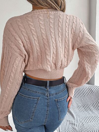 Twisted Cable - Knit V - Neck Sweater - NUTRAL ATTIRE
