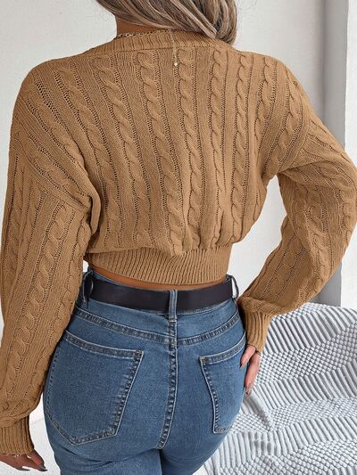 Twisted Cable - Knit V - Neck Sweater - NUTRAL ATTIRE