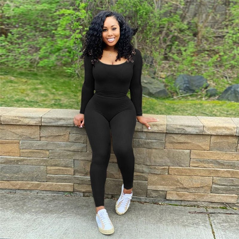 Two Piece Set Women Solid Concise Skinny Bodycon - shaping Crew Neck Bodysuit+High Waist Slim Sporty Leggings Activewear - NUTRAL ATTIRE