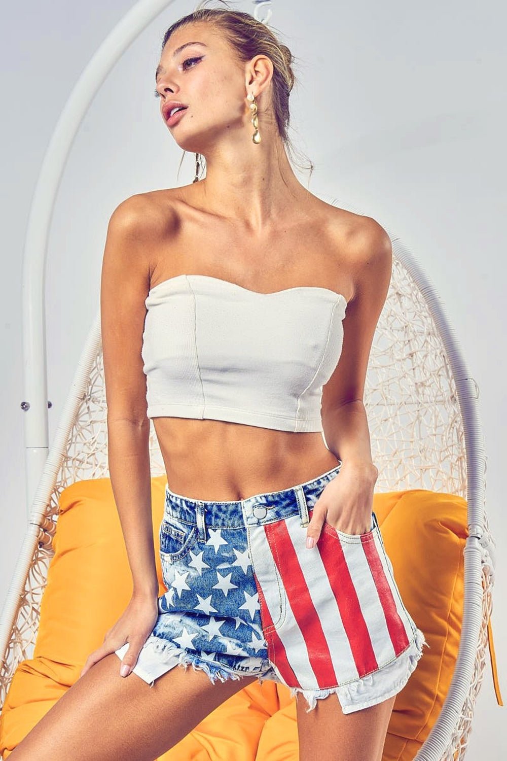 US Flag Theme Bleached Denim Shorts - NUTRAL ATTIRE