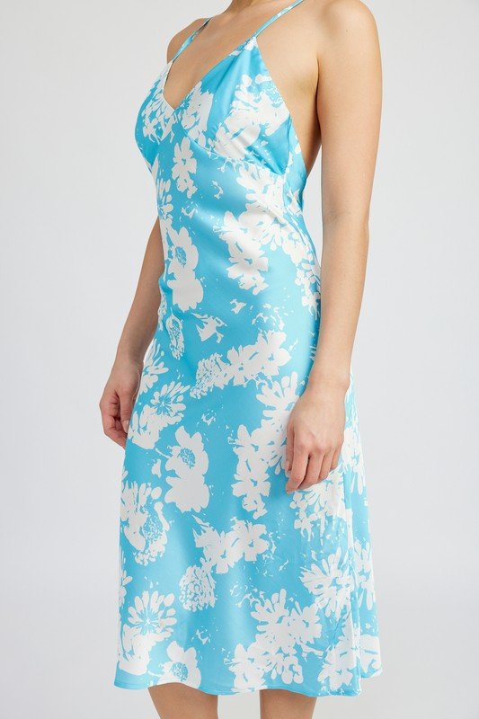 V NECK FLORAL DRESS WITH OPEN BACK - NUTRAL ATTIRE