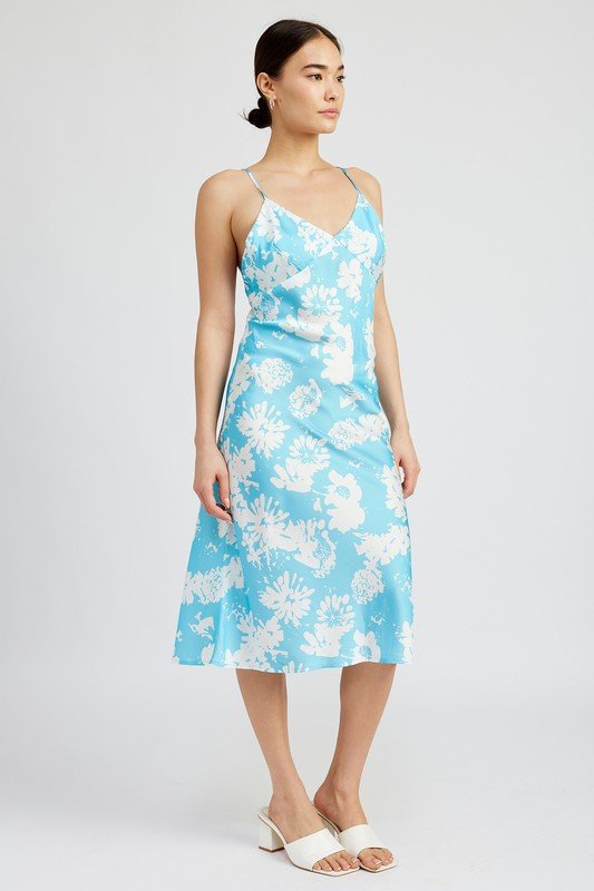 V NECK FLORAL DRESS WITH OPEN BACK - NUTRAL ATTIRE