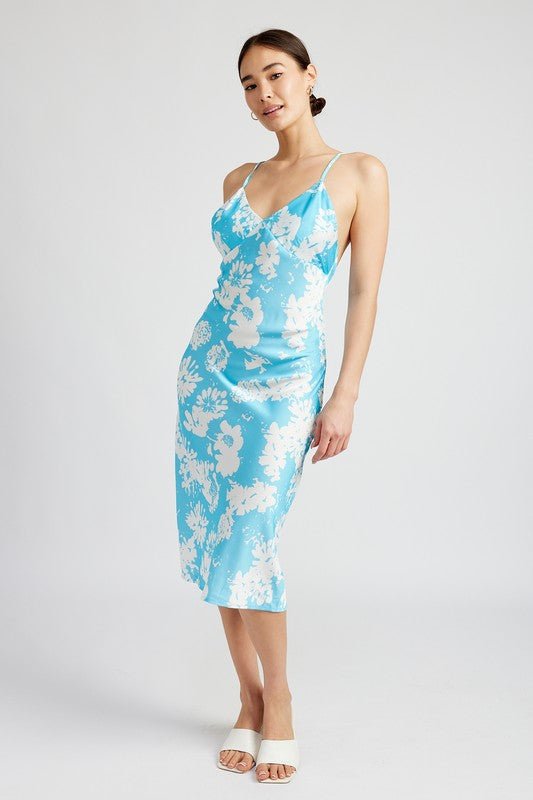 V NECK FLORAL DRESS WITH OPEN BACK - NUTRAL ATTIRE