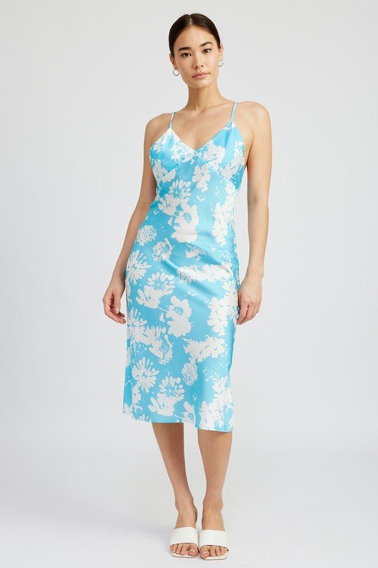 V NECK FLORAL DRESS WITH OPEN BACK - NUTRAL ATTIRE