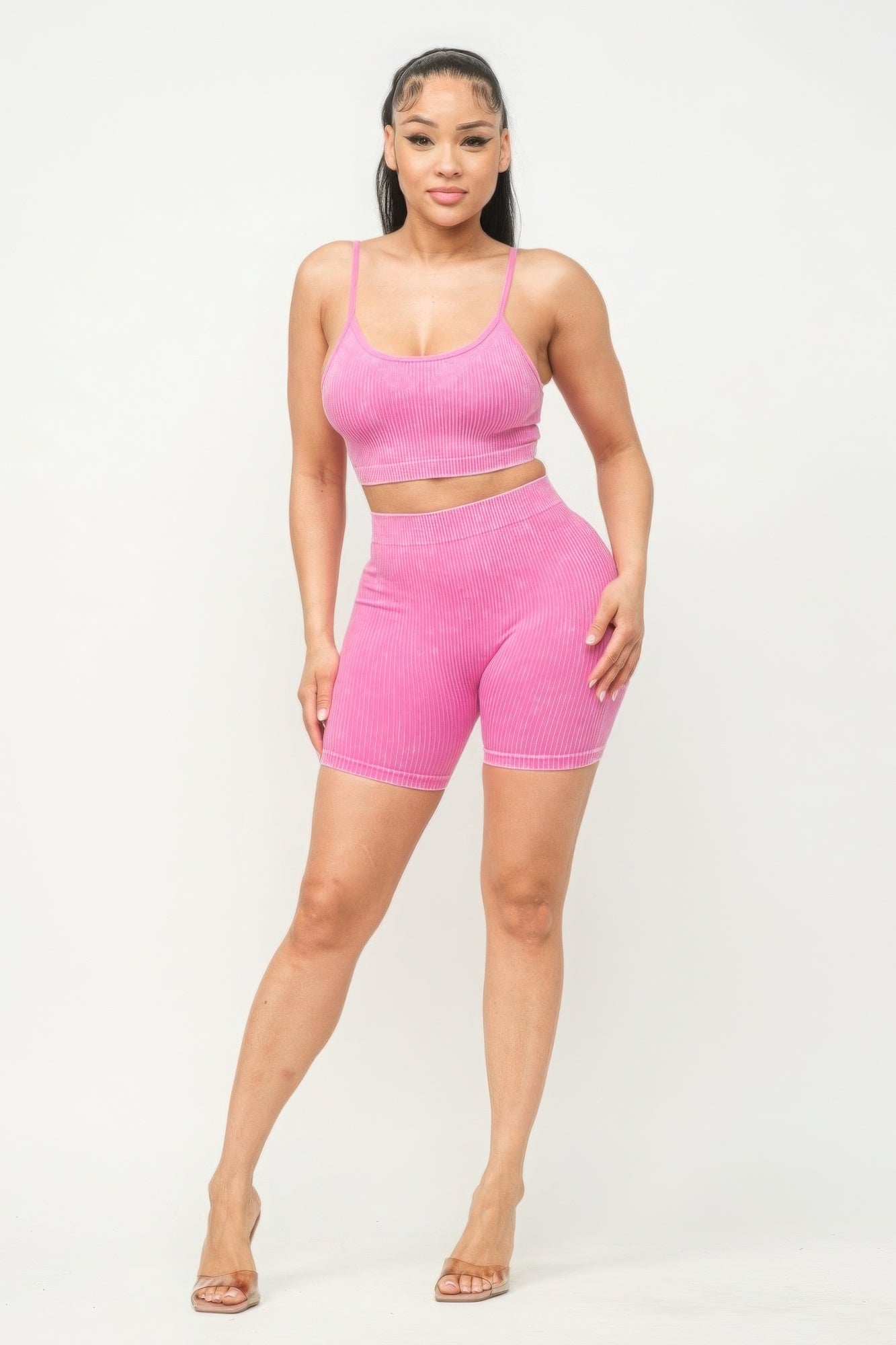 Washed Seamless Basic Tank Top And Shorts Set - NUTRAL ATTIRE