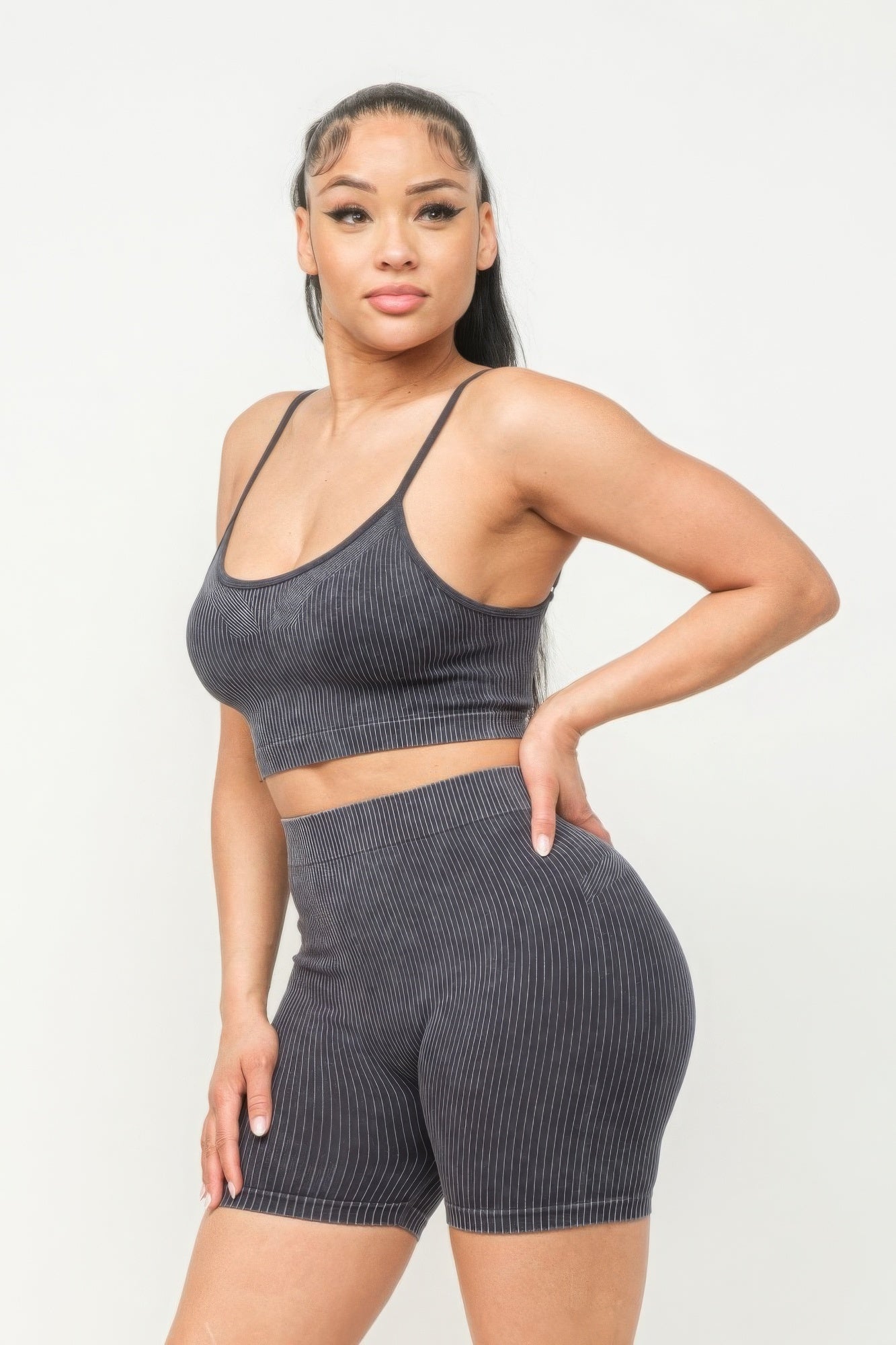 Washed Seamless Basic Tank Top And Shorts Set - NUTRAL ATTIRE