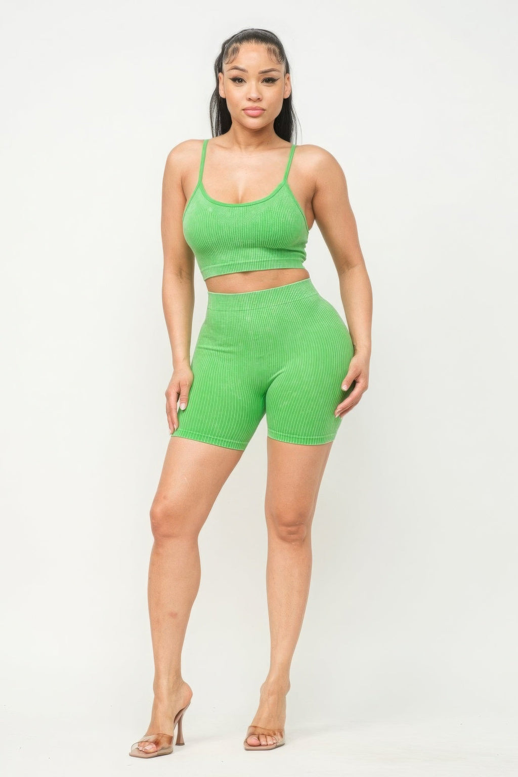 Washed Seamless Basic Tank Top And Shorts Set - NUTRAL ATTIRE