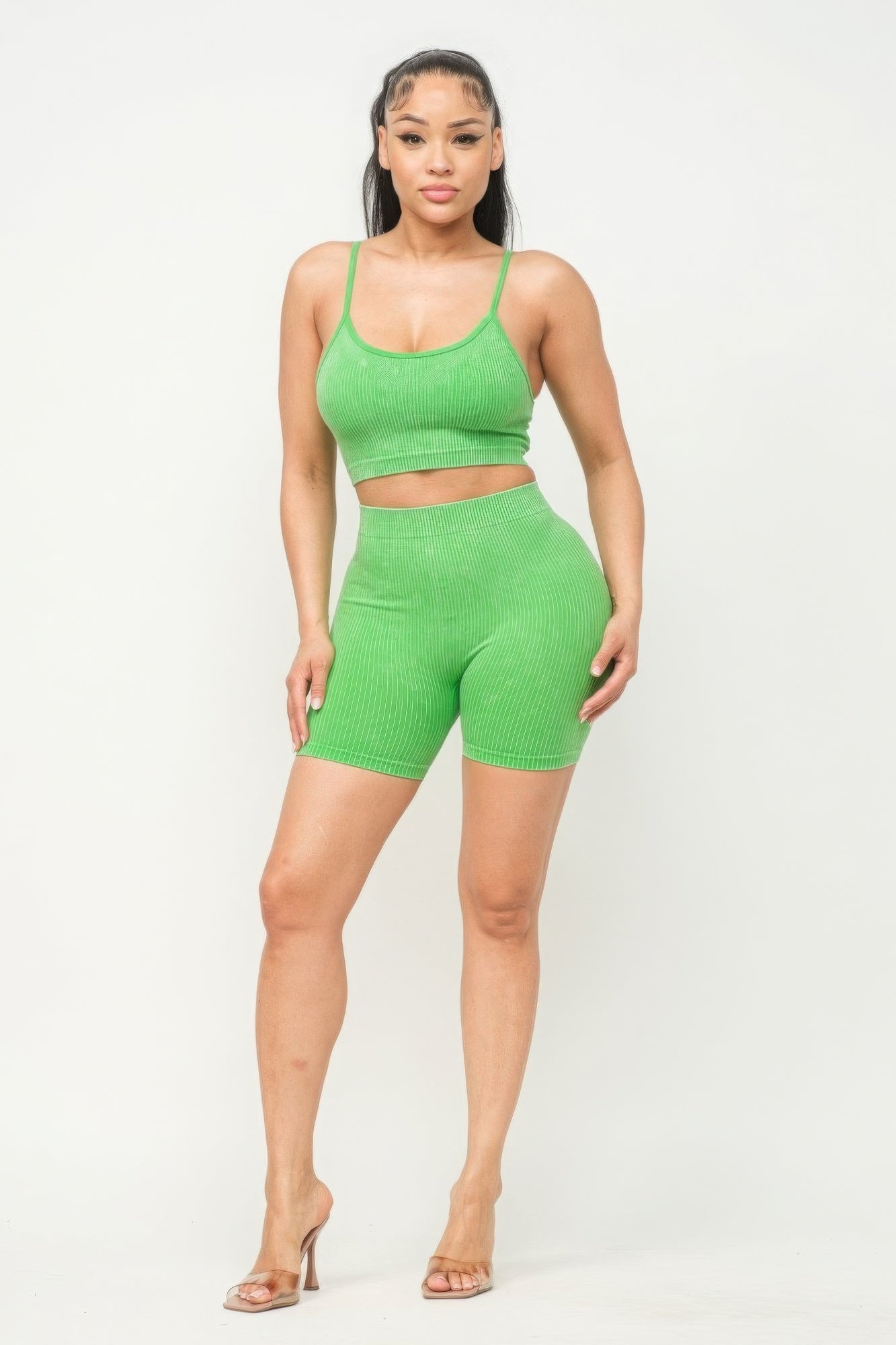 Washed Seamless Basic Tank Top And Shorts Set - NUTRAL ATTIRE