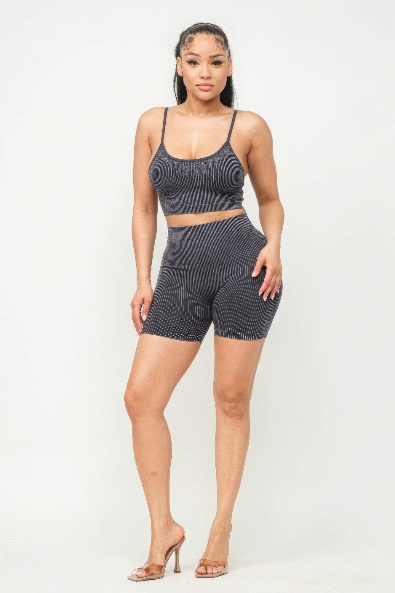 Washed Seamless Basic Tank Top And Shorts Set - NUTRAL ATTIRE