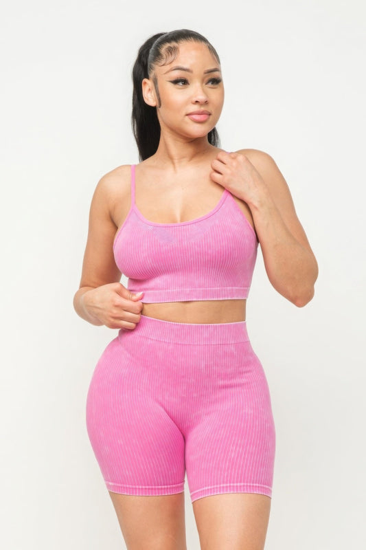 Washed Seamless Basic Tank Top And Shorts Set - NUTRAL ATTIRE