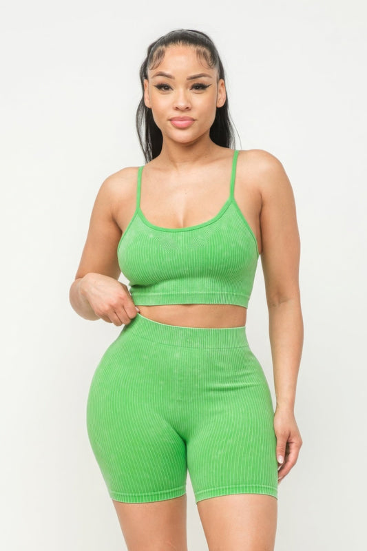 Washed Seamless Basic Tank Top And Shorts Set - NUTRAL ATTIRE