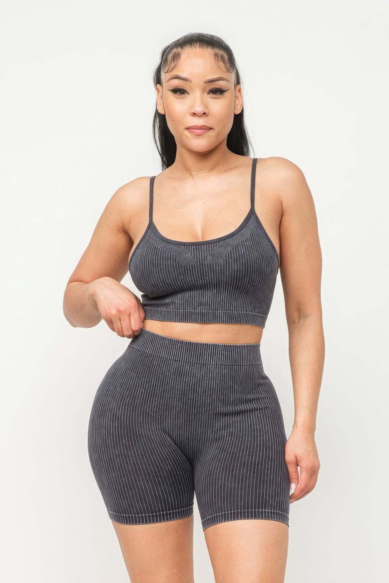 Washed Seamless Basic Tank Top And Shorts Set - NUTRAL ATTIRE