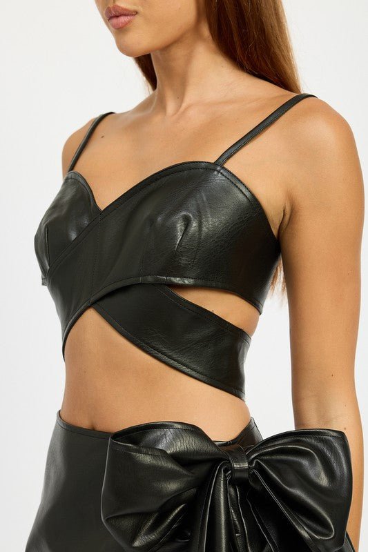 WRAPPED LEATHER CROP TOP - NUTRAL ATTIRE