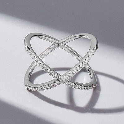 X Shape Inlaid Zircon 925 Sterling Silver Ring - NUTRAL ATTIRE