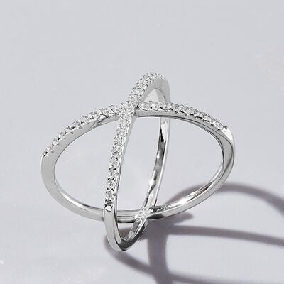 X Shape Inlaid Zircon 925 Sterling Silver Ring - NUTRAL ATTIRE