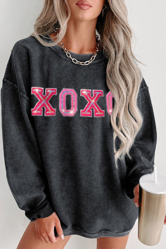 XOXO Round Neck Dropped Shoulder Sweatshirt - NUTRAL ATTIRE